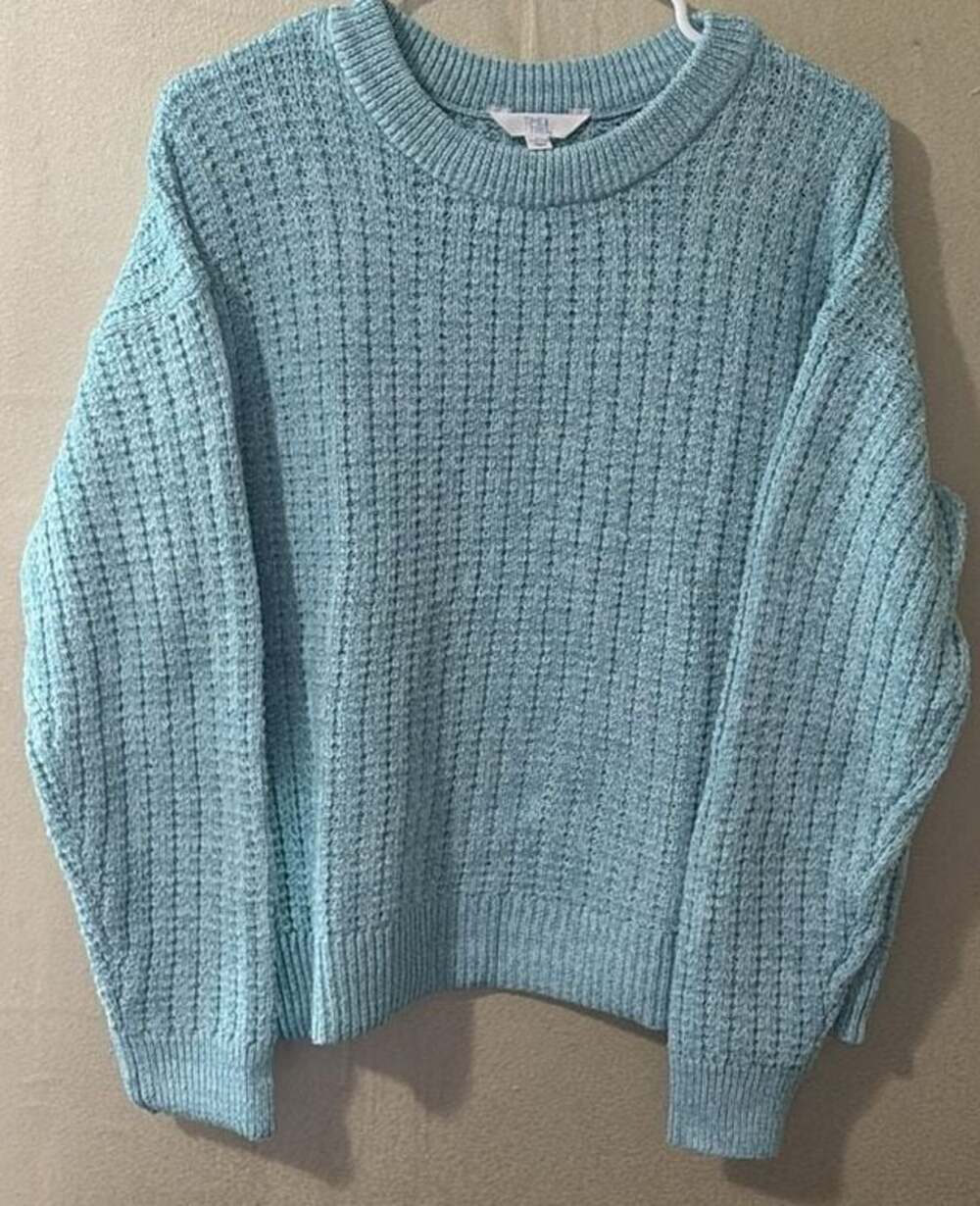 Time and Tru Women's Textured Stitch Crewneck Sweater Light Blue Size L (12-14)